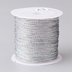 Silver Metallic Thread, Embroidery Thread, for Jewelry Making, Silver, 0.8mm, about 25m/roll, 1roll