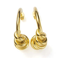 Real 18K Gold Plated Ion Plating(IP) 304 Stainless Steel Spiral Wire Wrap Stud Earrings for Women, Real 18K Gold Plated, 27x27x2.5~10mm, Pin: 0.6mm