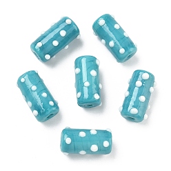 Темно-бирюзовый Ручной работы Lampwork неровный бисер, столбец в горошек, темные бирюзовый, 20x11x11~12 мм, отверстие : 1.8 мм