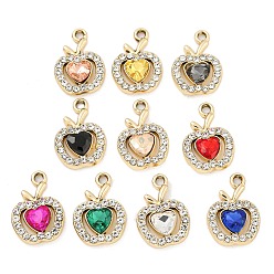 Mixed Color UV Plating Alloy Pendants, with Glass and Rhinestone, Apple, Mixed Color, 19x13x4.5mm, Hole: 1.8mm