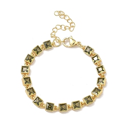 Темно-оливково-зеленый Квадратные латунные браслеты-цепочки с инкрустацией кубическим цирконием для женщин, стойки покрытие, без кадмия и без свинца, долговечный, золотые, темно-оливковый зеленый, 5.51 дюйм (14 см)