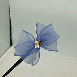 04# Blue Шикарный пучок для волос с бантиком для создания легких элегантных причесок - летний сетчатый головной убор в виде бабочки