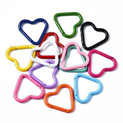 Mixed Color Aluminum Spring Gate Rings, Heart, Mixed Color, 40.5x43x4.5mm, Inner Diameter: 28x34mm