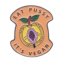 Sandy Brown Cartoon Pear Shape Enamel Pin, Word Eat Pussy It's Vegan Alloy Feminism Badge for Backpack Clothes, Sandy Brown, 30x25mm