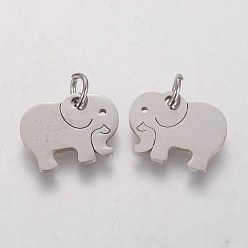 Stainless Steel Color 304 Stainless Steel Pendants, Elephant, Stainless Steel Color, 11x14x1mm, Hole: 3mm