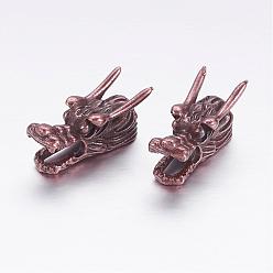 Rotkupfer Tibetische Stil Legierung Großlochperlen, Großloch perlen, Drachenkopf, Rotkupfer, 24.5x10x11.5 mm, Bohrung: 5 mm