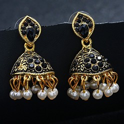 black ancient gold Retro Bohemian personality exaggerated fashion trend earrings earrings inlaid with colored gemstones