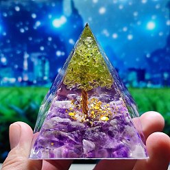 Yellow Green Resin Pyramid Tower Ornaments, for Home Office Desktop Decoration Good Lucky Gift , Yellow Green, 60x60x60mm