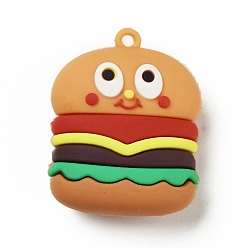 Colorful PVC Plastic Pendants, Imitation Food, Hamburger, Colorful, 43.5x34.5x18mm, Hole: 3mm
