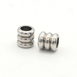 Stainless Steel Color 304 Stainless Steel Beads, Grooved, Column, Stainless Steel Color, 6x6mm, Hole: 3mm
