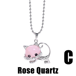 С Милое и милое колье-кошка-бабочка с розовым кристаллом для элегантного образа