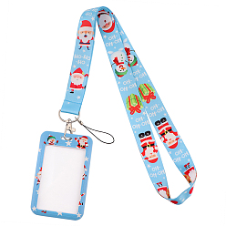 Light Sky Blue Christmas Themed Santa Claus Plastic Neck Strap Card Holders, Badge Holder Lanyard, Light Sky Blue, 450x25mm