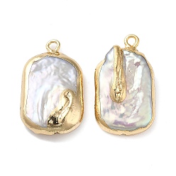 Alice Blue Natural Baroque Keshi Pearl Pendants, with Rack Plating Brass Findings, Rectangle Charms, Real 14K Gold Plated, Alice Blue, 22~26x14~15x4~8.5mm, Hole: 1.8mm