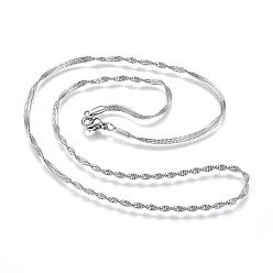 Stainless Steel Color 304 Stainless Steel Singapore Chain Necklaces, Water Wave Chain Necklaces, with Lobster Claw Clasps, Stainless Steel Color, 17.7 inch(45cm), 2mm