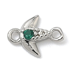 Зеленый Подвески-рыбки с латунным паве из кубического циркония, без кадмия и без свинца, долговечный, стойки покрытие, платина, зелёные, 8x6.5x1.5 мм, Отверстие : 0.8 мм & 1 мм