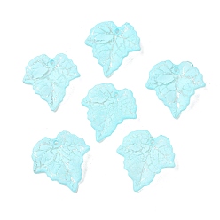 Cyan Baking Paint Acrylic Pendants, UV Plating, Leaf with Cracks Charms, Cyan, 24x23x3.5mm, Hole: 1.6mm