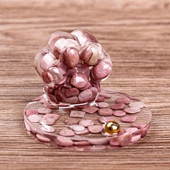 Rhodonite Resin Paw Print Mobile Phone Holder, with Natural Rhodonite Chips inside for Home Office Decorations, 80x58mm