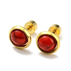 Rouge Boucles d'oreilles à tige droites en résine ronde et plate avec placage sous vide PVD, bijoux de corps piercing doré en acier inoxydable, rouge, 304mm