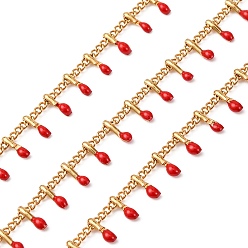 Красный 304 из нержавеющей стали обуздать цепи, с эмалевыми подвесками и шпулей, пайки, ионное покрытие (ip), золотые, красные, очарование: 6x1.5x2 мм, ссылка: 2x1.5x0.3 mm, около 16.4 футов (5 м) / рулон