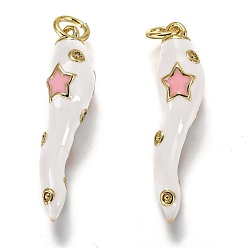 Белый Латунь эмаль подвески, долговечный, реальный 18 k позолоченный, Рог изобилия, итальянский валторна корничелло, белые, 26x6x6 мм, отверстие : 3.3 мм