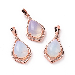 Opalite Opalite Pendants, Teardrop Charms, with Rose Gold Tone Rack Plating Brass Findings, 32x19x10mm, Hole: 8x5mm