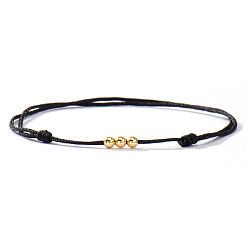 Черный Браслеты из латуни с круглыми бусинами, сплетенные из латуни., регулируемый браслет дружбы для женщин, чёрные, 11.02 дюйм (28 см)