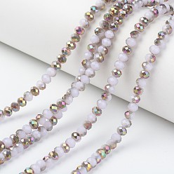Lavender Blush Electroplate Glass Beads Strands, Imitation Jade Beads, Half Rose Gold Plated, Faceted, Rondelle, Lavender Blush, 3x2mm, Hole: 0.8mm, about 165~169pcs/strand, 15~16 inch(38~40cm)