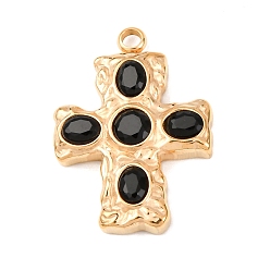 Черный 304 микро нержавеющей стали прокладывать Цирконом подвески, крестик, вакуумное покрытие pvd, золотые, чёрные, 24.5x18x4.5 мм, отверстие : 2 мм