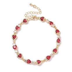 Светло-Вишневый Браслеты из кубического циркония в форме сердца, украшения из латуни для женщин, реальный 18 k позолоченный, светло-вишневый, 7 дюйм (17.9 см)