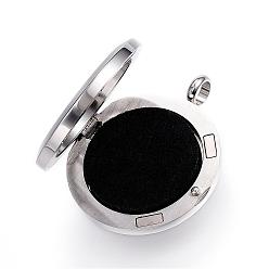 Black 304 Stainless Steel Diffuser Locket Pendants, with Perfume Pad and Magnetic Clasps, Flat Round with Tree, Black, 36.5~37x30x6.5~7mm, Hole: 5mm