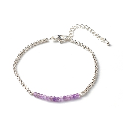 Amethyst Natural Amethyst Beaded Bracelets, with 304 Stainless Steel Rolo Chain, 7.48 inch(190mm)