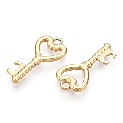 Real 14K Gold Plated Valentine's Day 304 Stainless Steel Pendants, Manual Polishing, Heart Key Charm, Real 14K Gold Plated, 22x10x2mm, Hole: 1.8mm