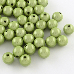 Yellow Green Spray Painted Acrylic Beads, Miracle Beads, Round, Bead in Bead, Yellow Green, 12mm, Hole: 2mm, about 560pcs/500g