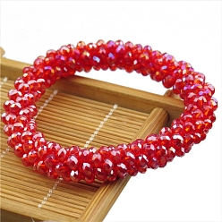 Red Crystal Glass Beaded Stretch Bracelets, Womens Fashion Handmade Jewelry, Red, Inner Diameter: 2-3/8 inch(6cm)