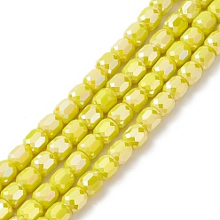 Yellow AB Color Plated Glass Beads, Faceted Barrel, Yellow, 8x8mm, Hole: 1mm