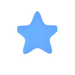Dodger Blue Star Silicone Beads, Chewing Beads For Teethers, DIY Nursing Necklaces Making, Dodger Blue, 35x35mm