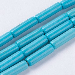 Deep Sky Blue Synthetic Turquoise Beads Strands, Column, Dyed & Heated, Deep Sky Blue, 12~13.5x3.5~4.5mm, Hole: 1.5mm, about 33pcs/strand, about 15 inch