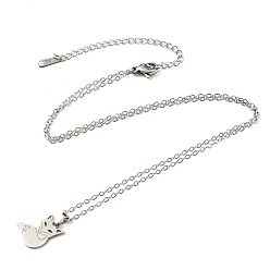 Stainless Steel Color 201 Stainless Steel Fox Pendant Necklace with Cable Chains, Stainless Steel Color, 17.72 inch(45cm)