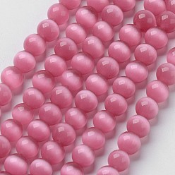 Hot Pink Cat Eye Beads, Round, Hot Pink, 10mm, Hole: 0.8mm, about 39pcs/strand, 15 inch