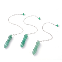 Green Aventurine Natural Green Aventurine Pointed Dowsing Pendulums, with Brass Cable Chains, Bullet, 238~255mm, Hole: 2.5mm, Pendants: 53x12mm