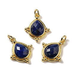 Lapis Lazuli Natural Lapis Lazuli Faceted Pendants, Rhombus Charms with Rack Plating Golden Tone Brass Findings, Cadmium Free & Lead Free, 19.5x16x5mm, Hole: 3mm