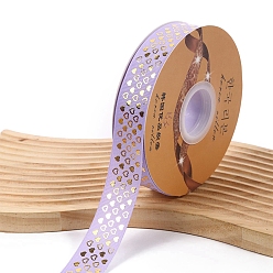 Lilac 48 Yards Gold Stamping Polyester Heart Print Grosgrain Ribbons, Garment Accessories, Lilac, 1 inch(25mm)