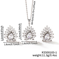 Teardrop Шикарные геометрические латунные стразы серьги-гвоздики и ожерелья для женщин, платина, слеза