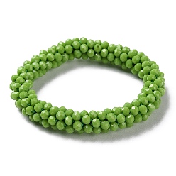 Olive Drab Crochet Glass Beads Braided Stretch Bracelet, Nepel Boho Style Bracelet, Olive Drab, Inner Diameter: 1-7/8 inch(4.9cm)