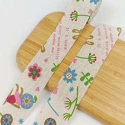 Flower 40M Cotton Linen Printed Ribbons, Garment Accessories, Flat, Flower, 1-5/8 inch(40mm), about 43.74 Yards(40m)/Roll
