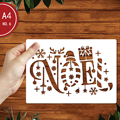 Snowflake Plastic Drawing Painting Stencils Templates, Rectangle, White, Word Noel, Snowflake, 21x29.7cm