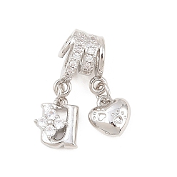 Letter U Латунные микропаве прозрачные подвески с фианитом, сердце прелести, долговечный, стойки покрытие, без кадмия и без свинца, платина, Буква U, 23 мм, отверстия : 3 mm и 4 мм, Сердце: 8.5x8x3.5 mm, Письмо: 10x8x3.5 мм