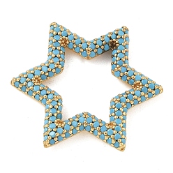 Светло-Голубой Стойка покрытие латунь микропаве кубический цирконий звездообразные соединительные кольца, долговечный, без свинца и без кадмия, реальный 18 k позолоченный, Небесно-голубой, 25x22x3 мм, внутренний диаметр: 14.5x13 мм