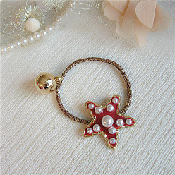 Red five-pointed star Vintage Gold Pearl Pendant with Five-pointed Star Heart-shaped Pearl Hair Rope