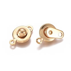 Real 24K Gold Plated 201 Stainless Steel Snap Clasps, Flat Round, Real 24k Gold Plated, 15x9x5mm, Hole: 1.5mm and 2mm